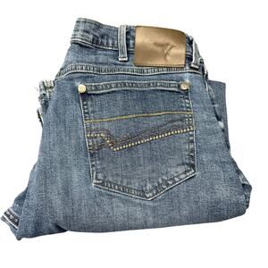 Wrangler 20X Jeans Slim Straight Mens 34x30 ACTUAL Blue Denim HEM WEAR